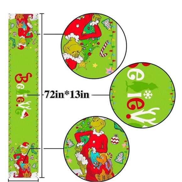 Merry Christmas Table Runner Whoville Xmas Winter Holiday Believe Theme Party - Picture 3 of 4